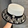Summer new mesh hat women's outdoor flat-top sunshade sun protection top hat French Hepburn style beach sun hat