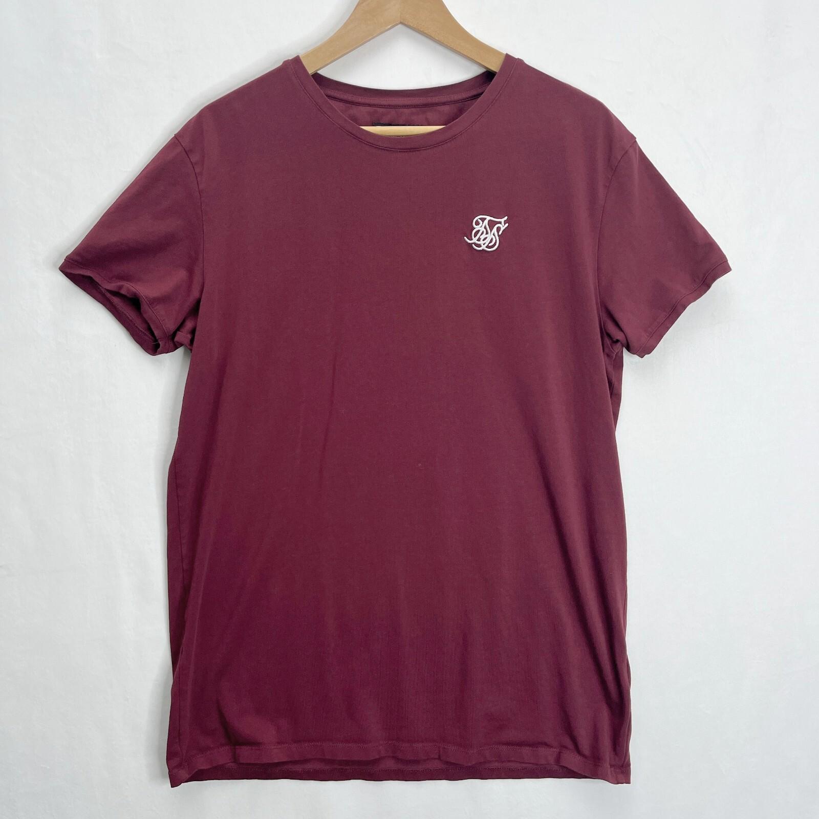 SikSilk Men s Maroon Cotton Stretch Crew Neck Short Sleeve Pullover Unisex T-Shirt S