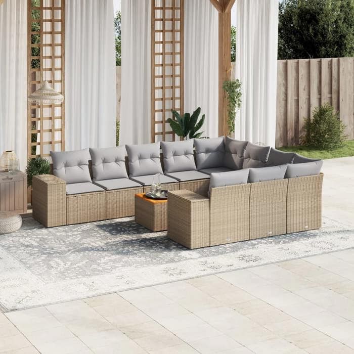 VidaXL Salon de Jardin avec Coussins 11 pcs, Canapés de Terrasse, Ensemble de Meubles de Patio, Mobilier d'Extérieur, Beige 3257956