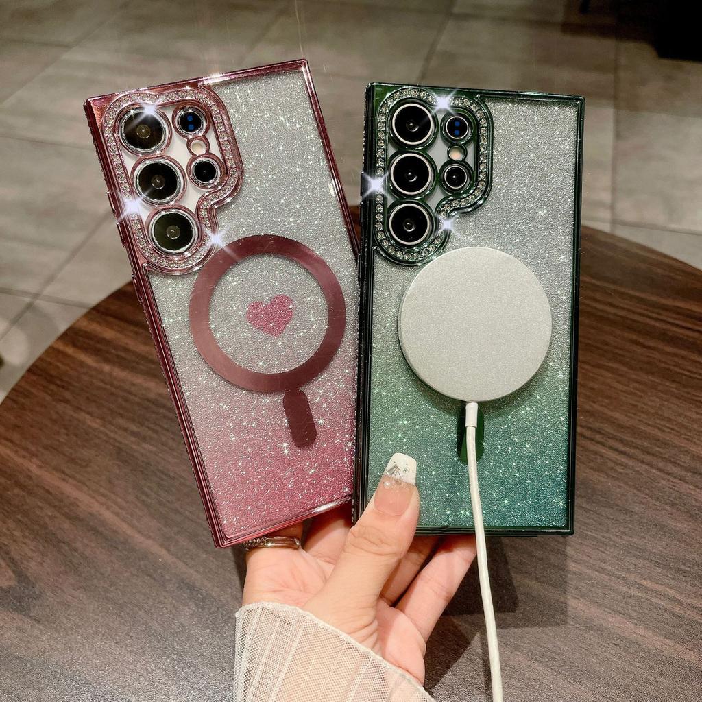 New Samsung S24 Ultra Magnetic Phone Case Gradient Glitter S23plus Rhinestone Love S22 Protection Case