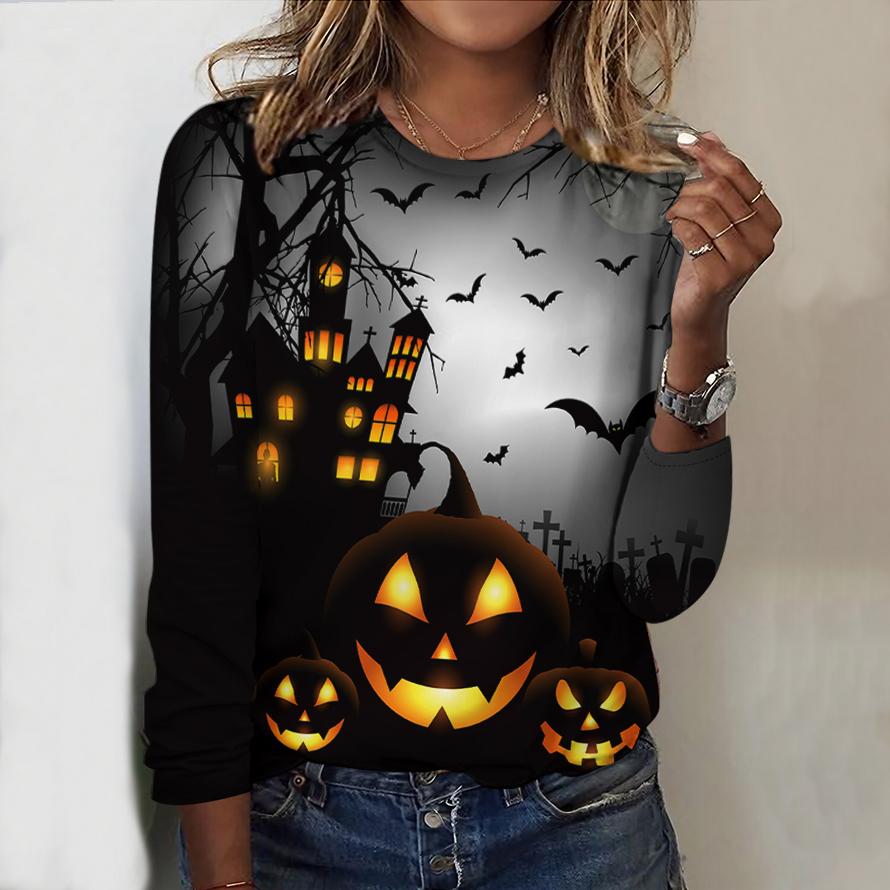 

Женский новый повседневный топ с круглым вырезом и длинными рукавами Осень-Зима 2025 с 3D-паттерном на Хэллоуин. Идеальный подарок на Хэллоуин и Рождество 8XL чёрный