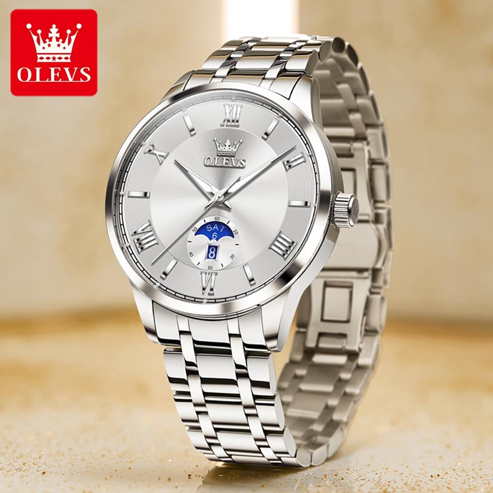 OLEVS Watches Man 3638 Original Brand Stainless Steel Quartz Watch Waterproof Luminous Week Date Watches Man Box Gifts Reloj