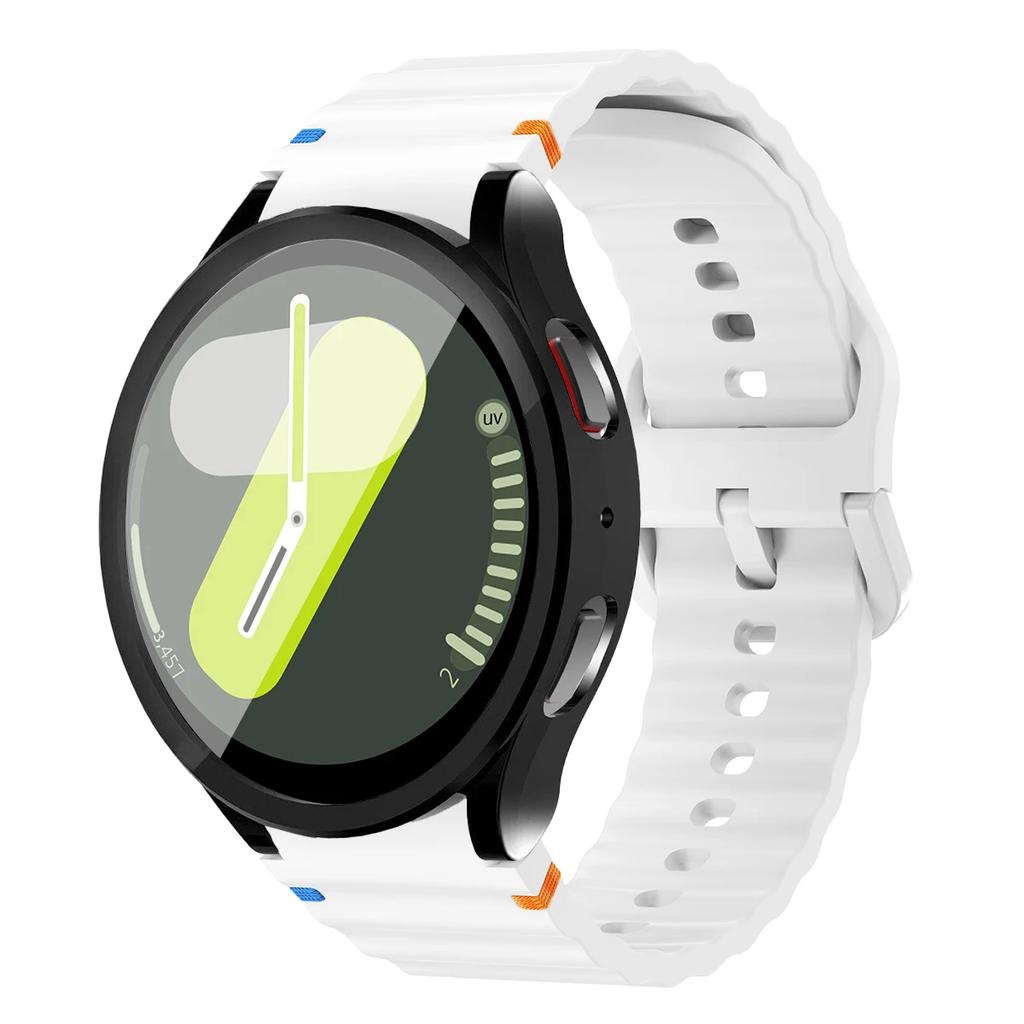 Boîtier+Bracelet pour Samsung Galaxy Watch7 40mm 44mm Bracelet en Silicone Bracelet Film de Protection d'Écran en Verre Trempé Coque Bumper en TPU