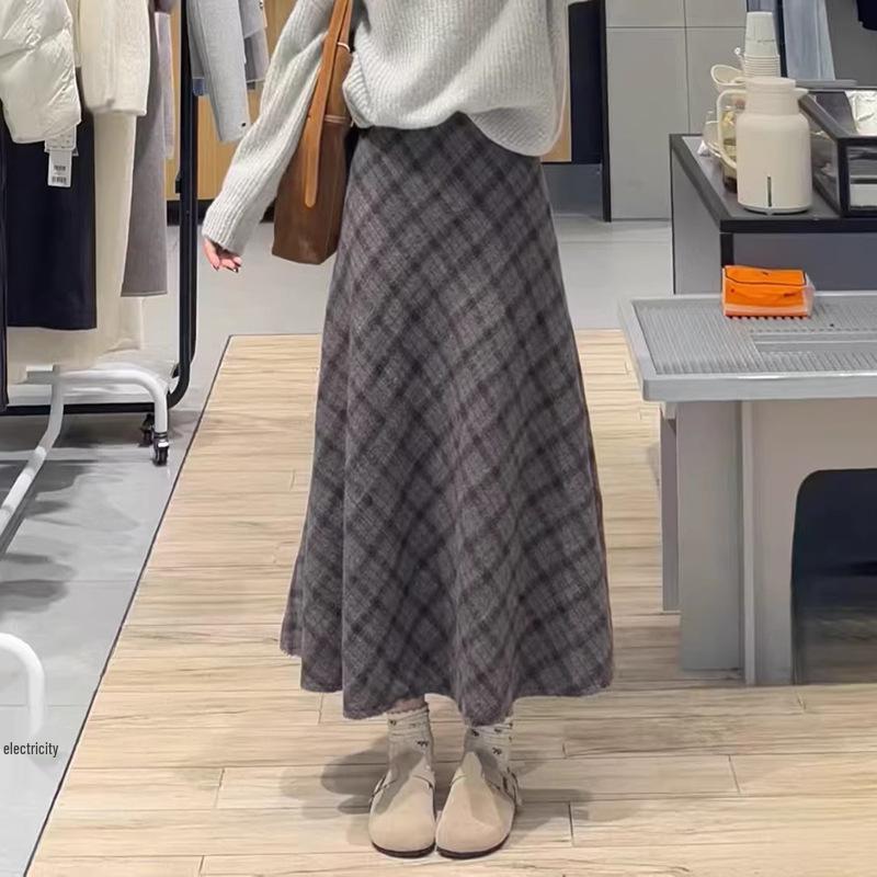 Winter 2025 Women's Casual Long Plaid Skirt - 5GA34167