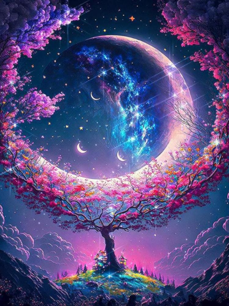 EverShine Moon 5D Diamond Painting Tree Rhinestone Pictures Diamond Embroidery Scenery DIY Mosaic Fantasy 2024 New Holiday Gifts