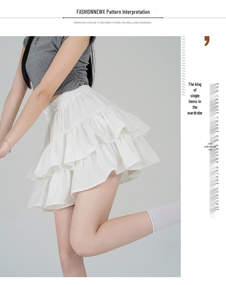 Women's Summer Black A-line Puff Short Skirt - Elastic Waist, Slimming, Anti-Exposure.