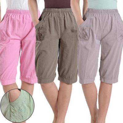 Sommerhose für Damen mittleren Alters und ältere Menschen mit hoher Taille, gerade Hose, große Größe, gewaschene Baumwolle, kurze Hose