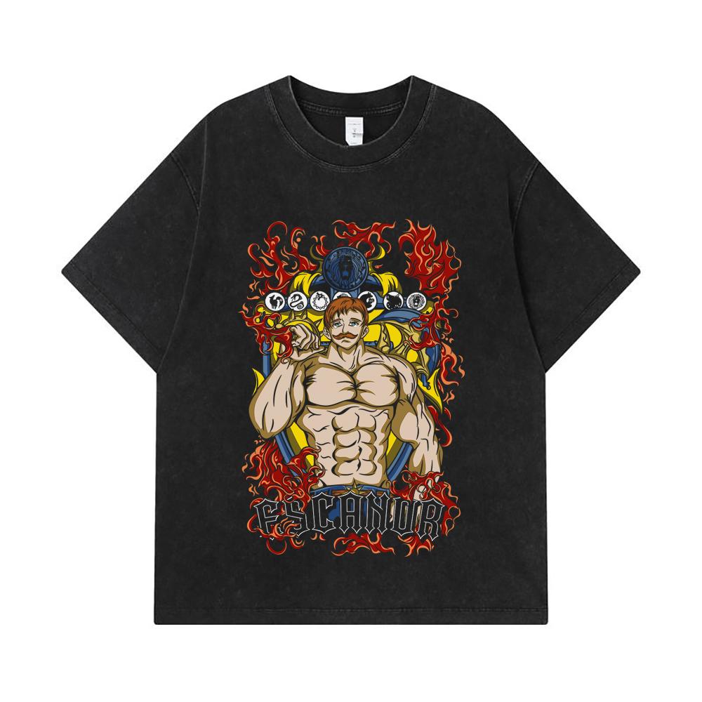 275 GSM Washed T-shirts 100% Cotton Seven Deadly Sins V4 Escanor Print Unisex Heavy Cotton T Shirt