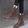 Large Women's British Style 2024 Autumn and Winter New Flat Bottom Retro Medium Sleeve Women's Single Boot Lace Up Back Zipper