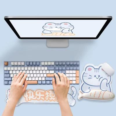 Ergonomic Cat&Fish Mouse Pad Non-Slip Hand Support Cartoon Cat Keyboard Pad Soft Silicone Anti-skid Mouse Pad Gift