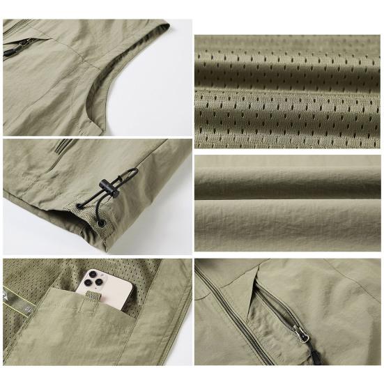 Vest for Men Lapel Sleeveless Vest Coat Multiple Pockets Zipper Placket Waterproof Men Cargo Mountaineering Waistcoat
