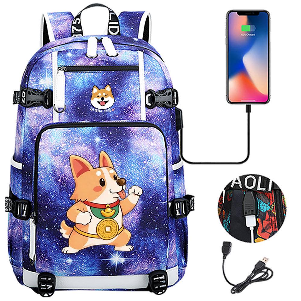 Cute Shiba Inu Corgi USB Charging Backpack for Middle High School Students Travel Casual Daypack