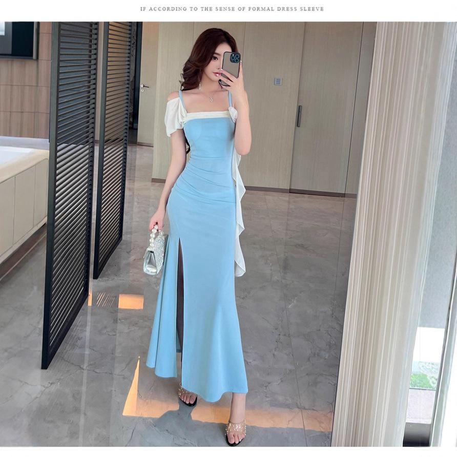 Sexy sauna pedicure overalls beauty evening dress long dress low chest thin summer