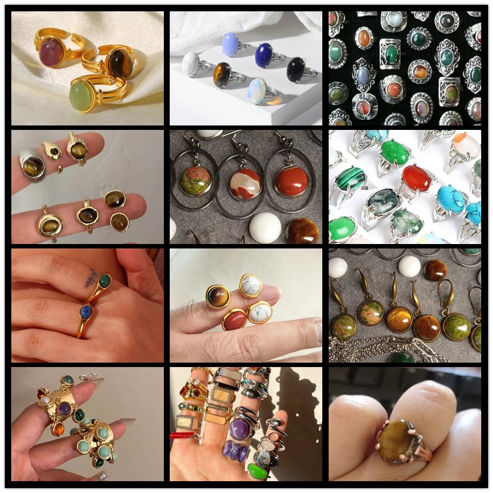 5pc Natural Stone Cabochon Oval Charm Egg Shape Flatback Stone Loose Cabochon for DIY Jewerly Ring Necklace Bracelet Accessories