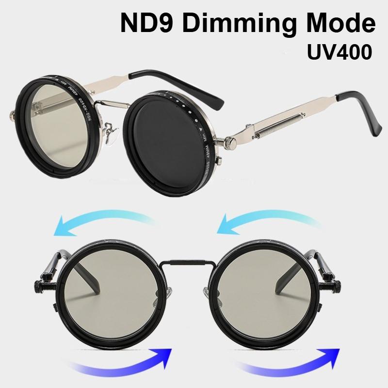 Męskie i Damskie Retro Punkowe Outdoorowe ND9 Regulowane Spolaryzowane Okrągłe Okulary Przeciwsłoneczne Gogle Wędkarskie Outdoorowy Przeciwsłoneczny Filtr UV400
