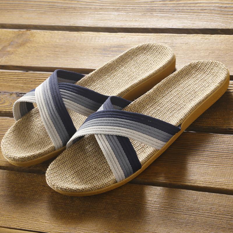 Linen Slippers Women's Summer Lightweight New Couples Home Indoor Thick Bottom Comfortable Cross with Cool Slippers Men