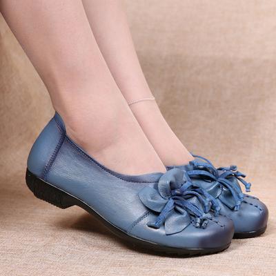 Damen Echtleder Slipper Frau Elegant Ballerinas Damen Lila Mokassinschuhe Große Größe 42 Blaue Blume Ballerinas