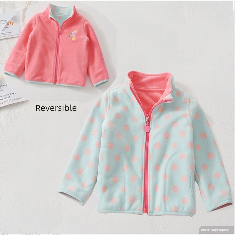 Girls' Spring, Autumn, and Winter Jacket 2023 New Children's Fleece Warm Zip-Up Shirt for Little Girls, Thickened and Fleece-Lined Top