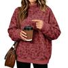 Women's Casual Long Sleeve High Neck Flannel Leopard Print Sweatshirt