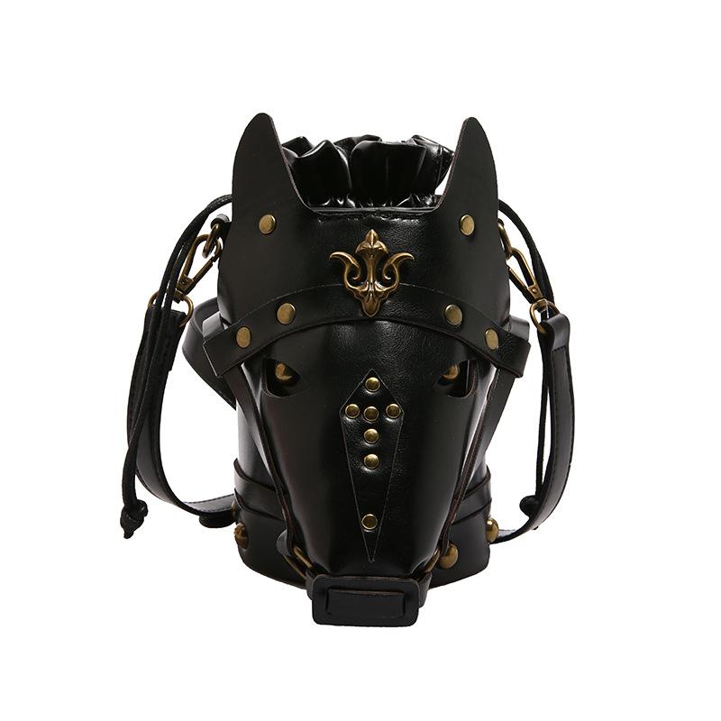 

Женская сумка 2025 новая средневековая ретро-стиль сумка через плечо личность забавная голова лошади тренд сумка-мессенджер цилиндрическая чёрный