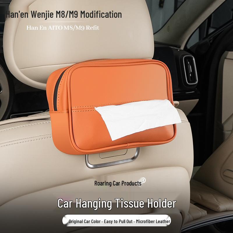 AITO M Car Leather Tissue Holder: Headrest Strap Pull-Out Box
