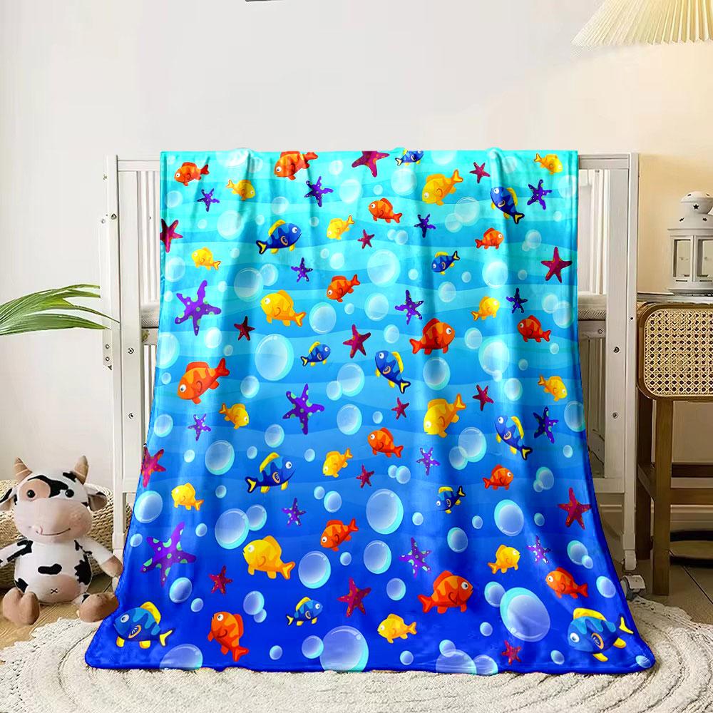 Colorful Fish and Starfish Ocean Pattern print blanket soft and cozy perfect for the living room bed sofa or a nap,gift