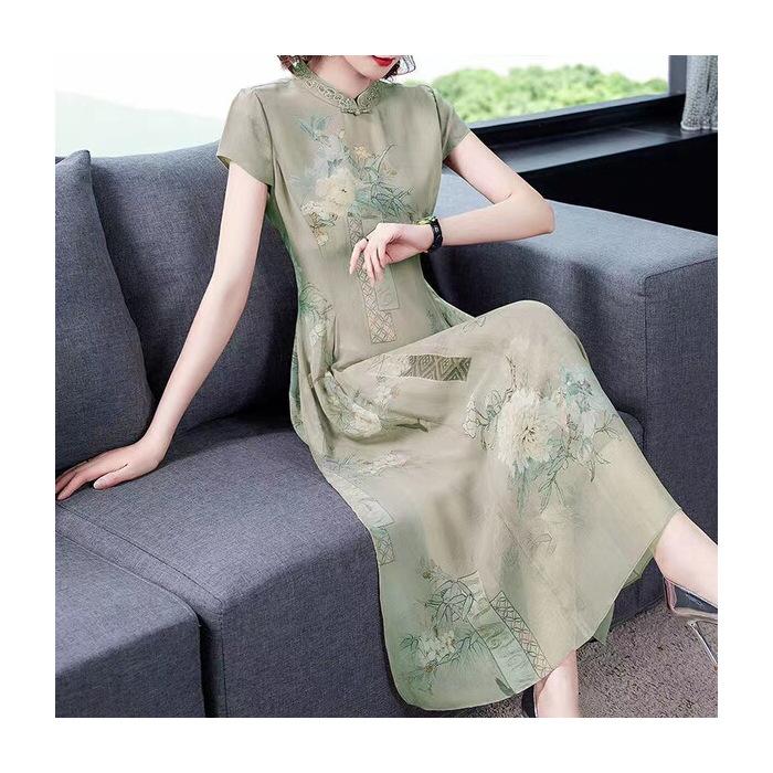 Verbessertes Cheongsam-Kleid Damen Sommer Slim-Fit Qi-Taschenrock Neuer chinesischer Stil Kurzärmelrock Sommer