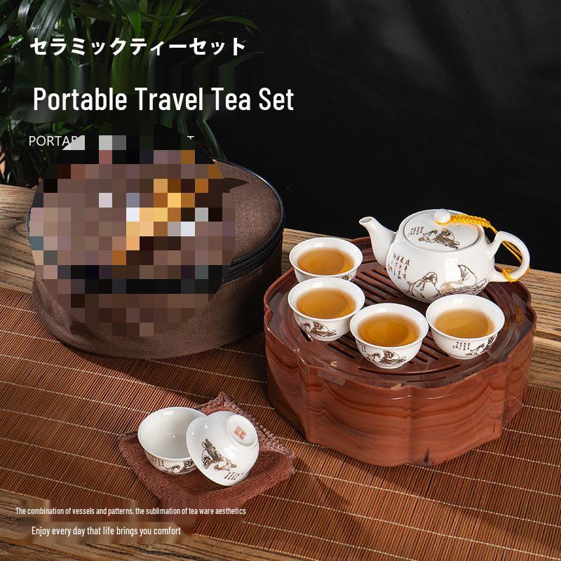 Portable Ceramic Kung Fu Tea Set with Tray, Cups, Teapot, and Lid Bowl