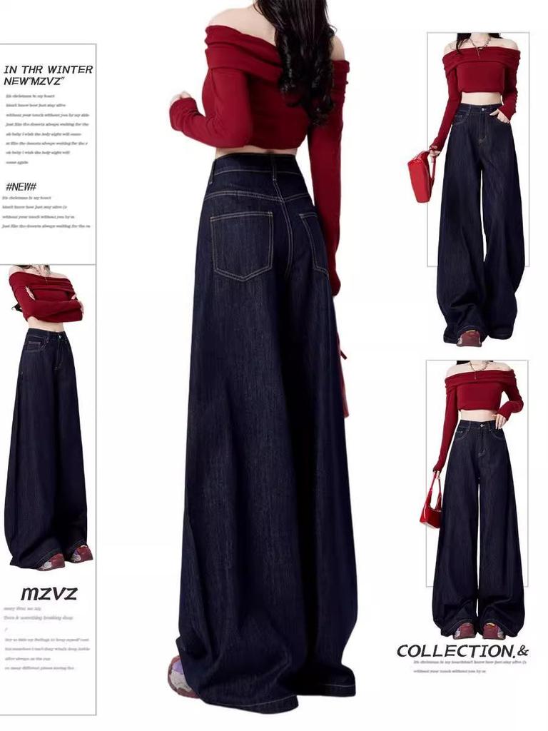 Jeansi Retro cu Talie Înaltă și Picior Larg pentru Femei Plus Size - Colecția de Toamnă