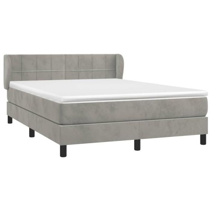 3127487 vidaXL Divan Bed and Mattress Light Grey 140x190cm Velvet