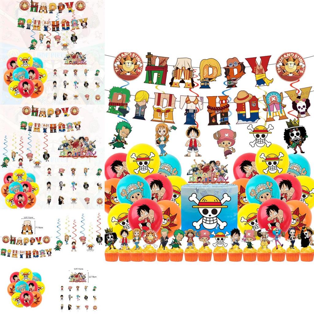 Набір для дня народження в піратському стилі з мультяшним топпером для торта Луффі та спіральними кульками