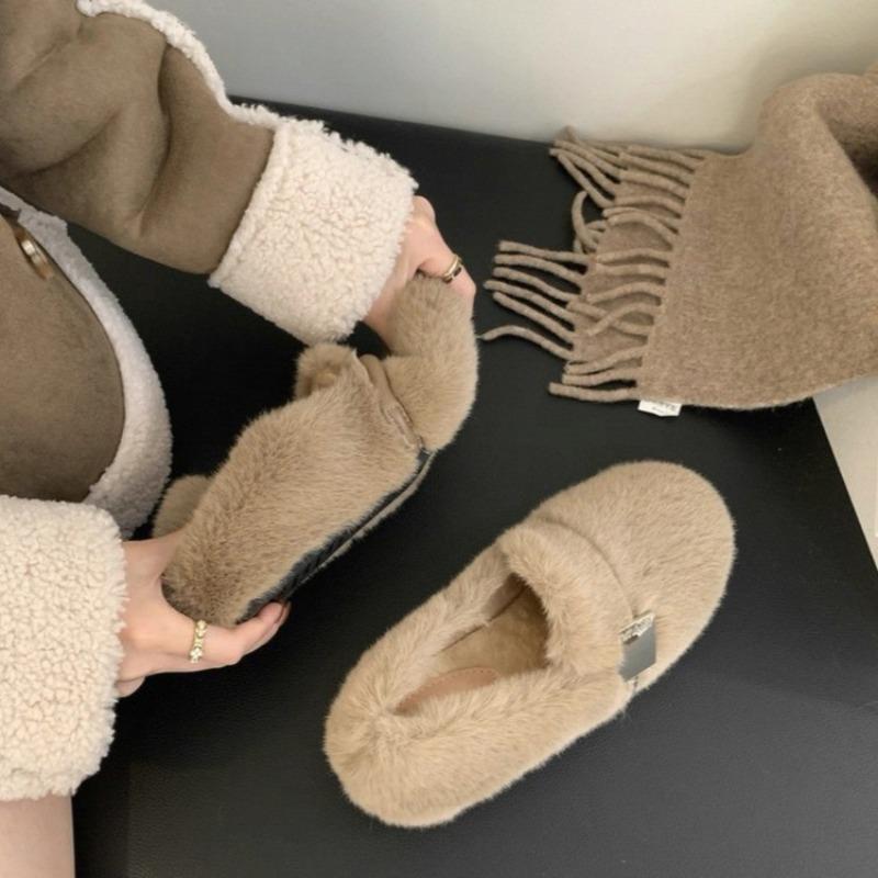 Fashion New Style Fashion Fur Flats Women Loafers Short Plush Warm Cotton Shoes Comfortable Trend Designer Walking Shoes Casual Femme