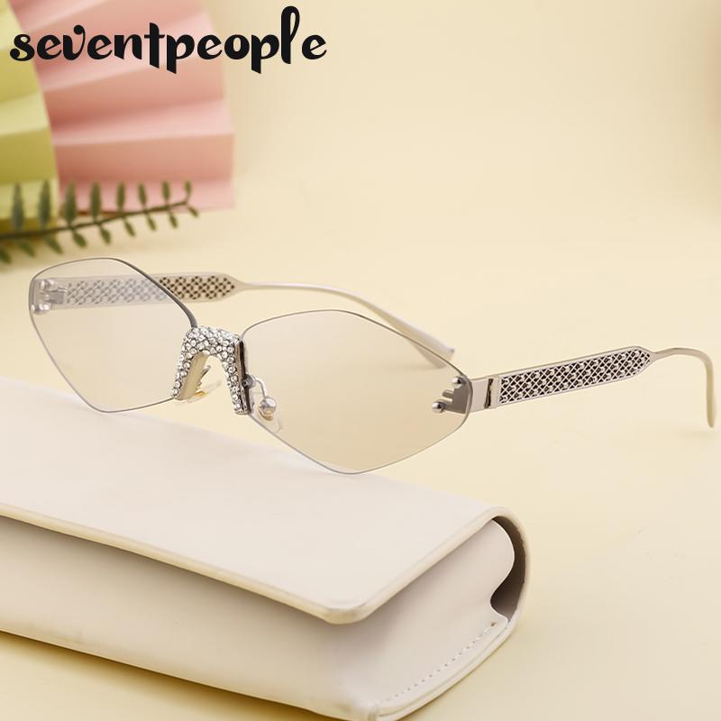 Small Metal Frame Hexagon Rimless Sunglasses Women Luxury Brand Design Polygon Sun Glasses For Ladies Retro Eyewear Shades