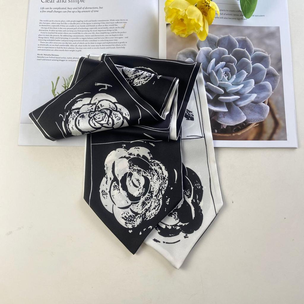 Korean imitation silk long silk scarf women's big-name professional decoration small scarf printed streamer tied bag silk scarf