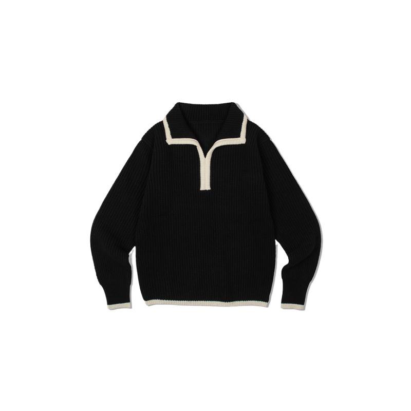 Longmei Women's Wool Sweater: Loose, Contrasting Trim, Korean Style, for Autumn/Winter 2026.