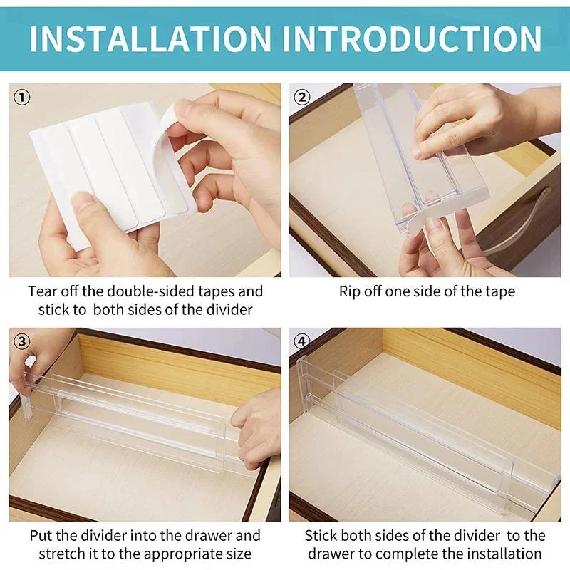 1Pcs Clear Drawer Dividers Organizer Adjustable Cabinet Storage Clothes Organizer Drawers Separators Kitchen Drawer Organizer