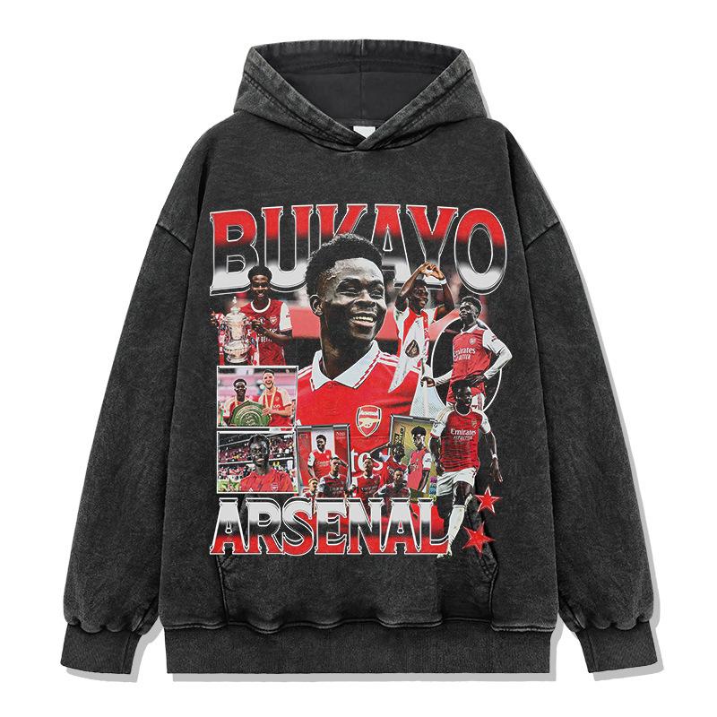 Hooded Sweater Abukayosak T-Shirt Heavy Vintage Bukayo Crew Neck Saka Print Short Sleeve