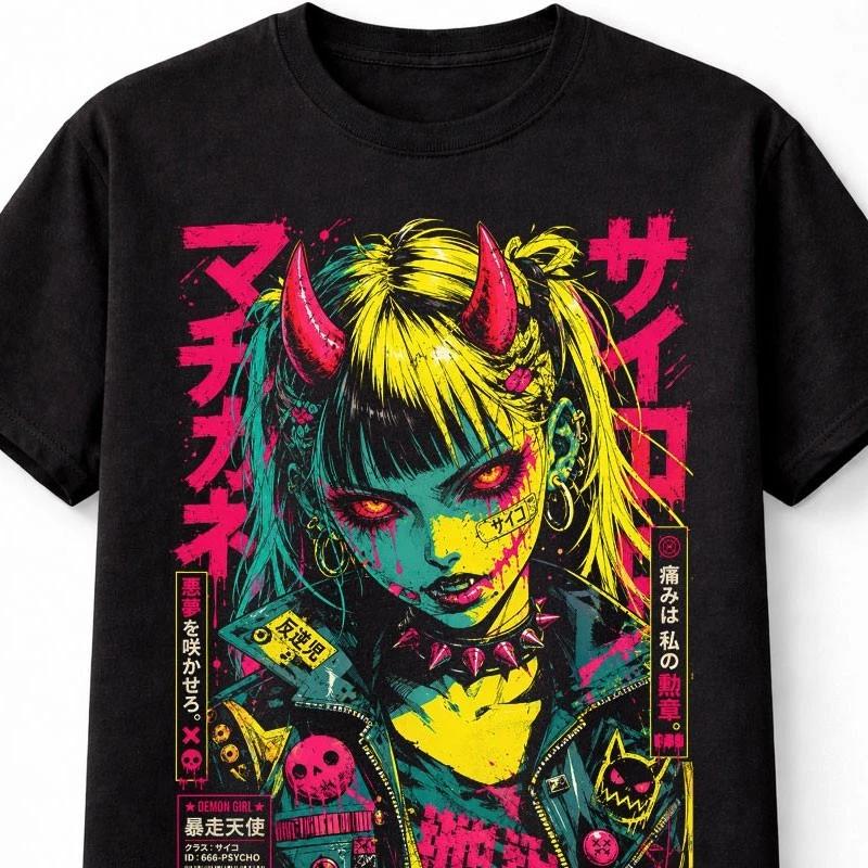 Anime Demon Girl Cyberpunk Unisexga Japanese Graphic Unisex TShirt S