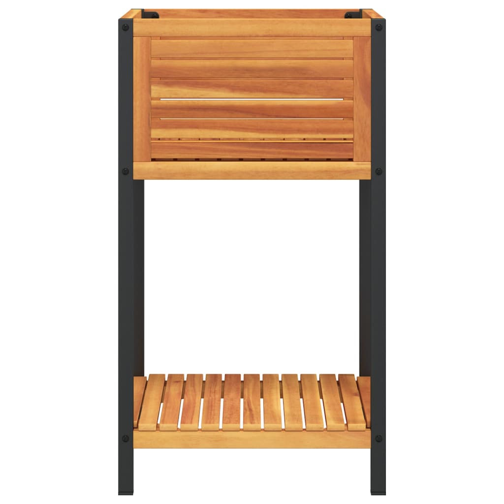 Plant Pot with Shelf 45 x 45 x 80 cm Solid Acacia Wood and Steel
