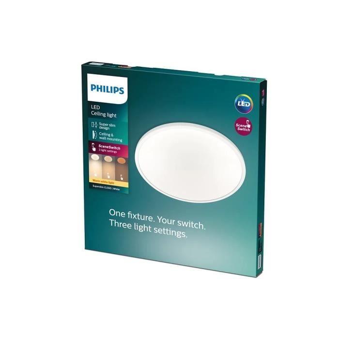Plafonnier LED - Philips - Superslim - Blanc chaud - 1 ampoule - Intérieur - Design contemporain