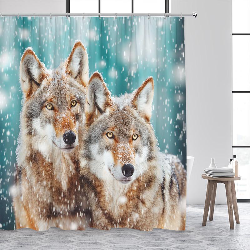 Forest Wolf Shower Curtains Full Moon Mountain Winter Cedar Grey Blue Bathroom Decor Polyester Fabric Bath Curtain With Hooks