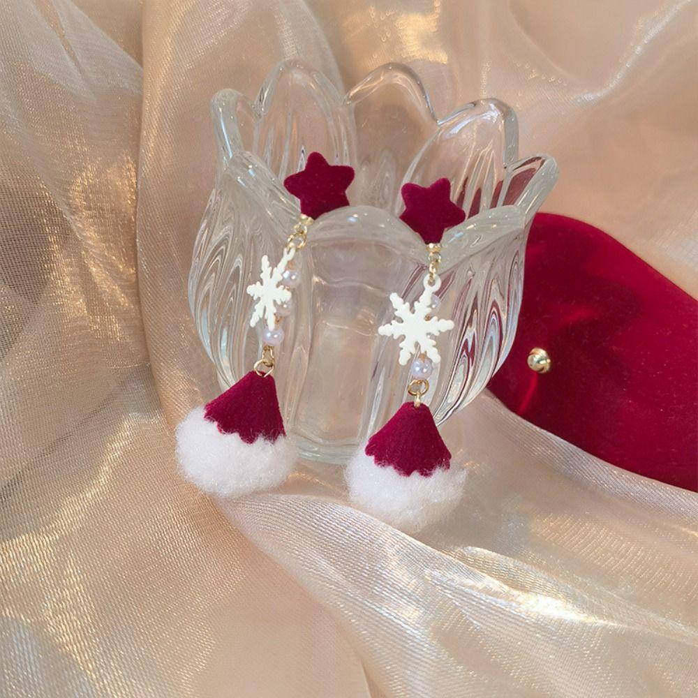 Snowman Merry Christmas Earrings Star Xmas Earrings Studs Fashion Pearl Plush Pendant  Xmas