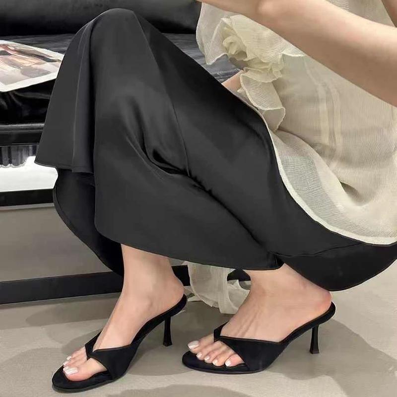 Summer Women Clip Toe High Heel Slippers Fashion Dress Slide Ladies Outdoor Evening Party Sandalias