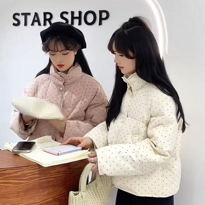 Niche polka dot down cotton-padded clothes women's short winter new versatile sweet little cotton-padded coat