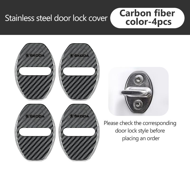 UMVB1 For Skoda 4Pcs Stainless Steel Car Door Lock Cover Case Stickers Accessories VRS Superb Yeti Octavia Enyaq Rapid Karoq Derivati