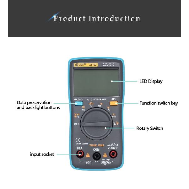 BSIDE Digital Multimeter ZT301 True-RMS DC/DA Voltmeter Ammeter Multimetro DMM Resistance Ohm Cap Hz Temp Tester