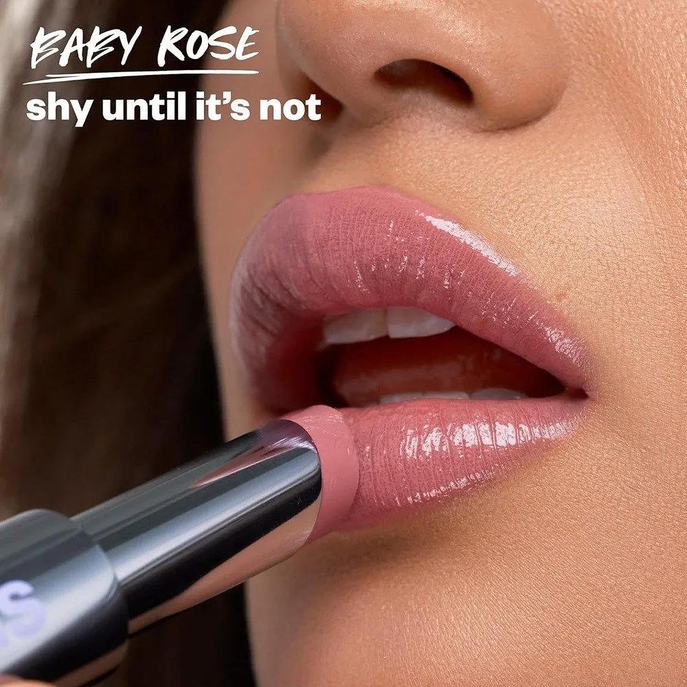 

Kosas Shiny Sheer Moisturizing Lipstick_Contains Ceramide, Hyaluronic Acid Peptide, and Mango Butter_Baby Rose