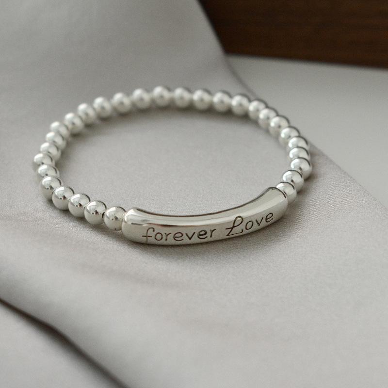 PANJBJ Silver Color Letter Bracelet For Women Girl Bead Versatile Elastic Rope Trend Adjustable Jewelry Gift Dropshipping