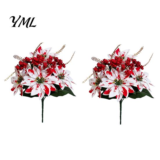 Artificial Dieffenbachia Plants Poinsettia Flowers, Christmas Fake Floral Berry Centerpiece, Fade-Resistant Life Like Indoor Greenery Red And
