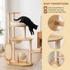 Solid Rubber Wood Cat Jumping Platform with Scratching Posts Cat Scratching Ball and Board Washable for Large & Multi-Cat Homes